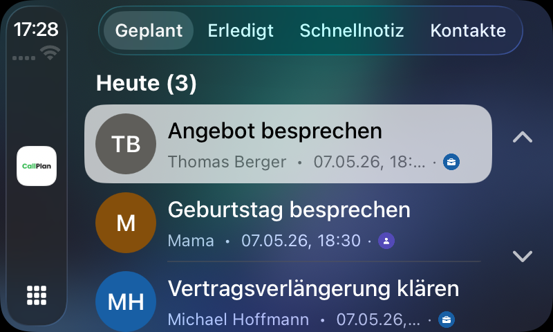 CallPlan auf dem CarPlay Display