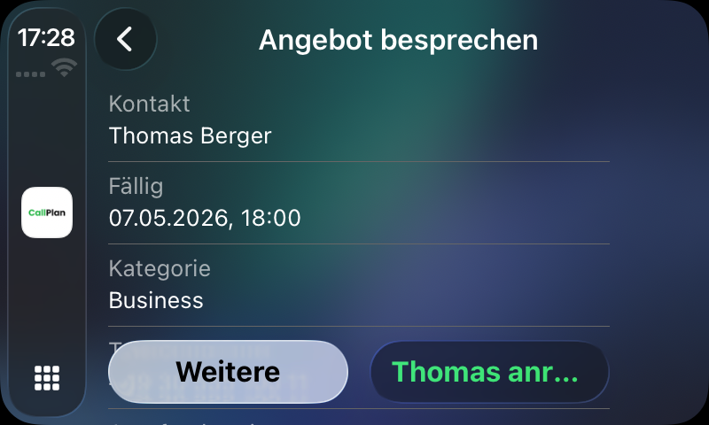 CallPlan CarPlay – call detail
