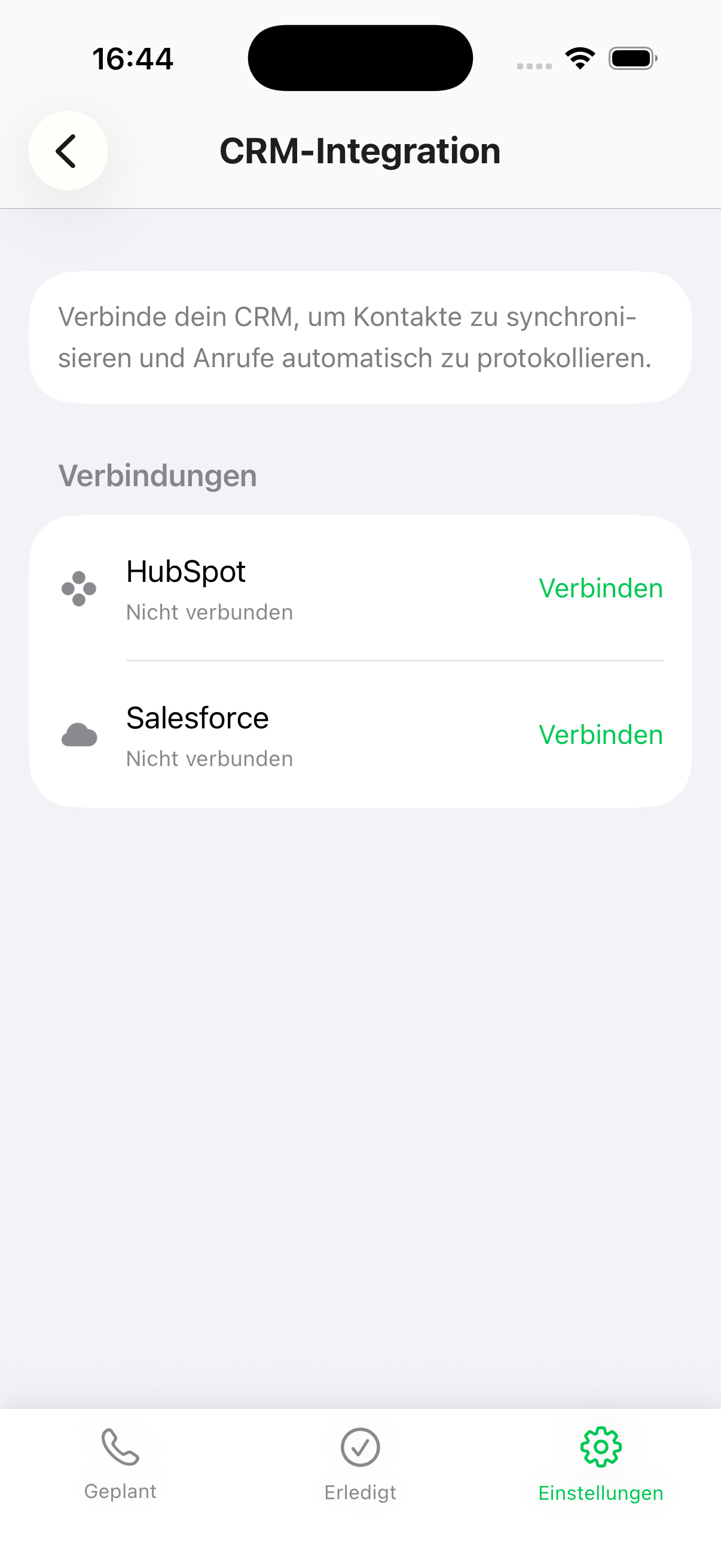 CRM integration in CallPlan